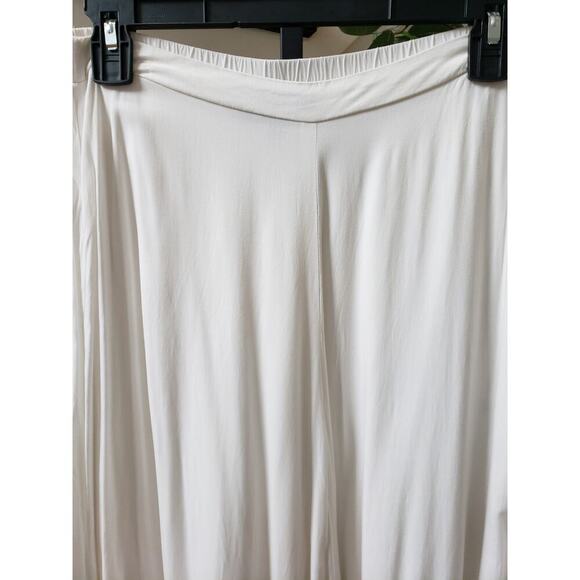 Aakaa Trouser Pants Women's M White Solid Elastic Waist Pull On Wide Leg Coastal - Picture 9 of 14